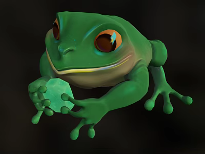 Vibrant Green Reptile Character Holding Green Stone Against Black Background 3d model
