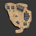 Military Camp With Tents Off Road Vehicle Soldier Figures Lighting Poles On Sand Terrain