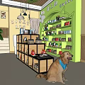 Pet Life Store Front With Glass Doors Orange Awning And Potted Plants