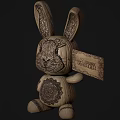 Wooden Rabbit Doll With Intricate Carved Patterns Holding Easter Sign 3d model