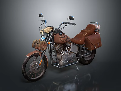 Vintage Motorcycle With Leather Seat Side Saddlebags Retro Headlight And Mirrors 3d model