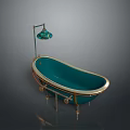Elegant Teal Bathtub With Gold Accents And Classic Shower Fixture