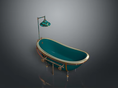 Elegant Teal Bathtub With Gold Accents And Classic Shower Fixture 3d model