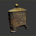 Antique Decorative Chest With Intricate Carvings Golden Finish And Claw Feet