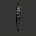 3D Character And Creature Model In Tactical Helmet Vest Camouflage Uniform Arms Outstretched