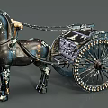 Light Blue And Black Horse Drawn Carriage Sculptures With Bird Decoration And Wheels