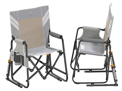 Folding Outdoor Chair with Mesh Design Gray Beige Metal Frame Portable Cup Holder 3d model