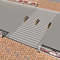 White Construction Fence With Red Warning Stripes For Vehicle Detour On Brick Pavement