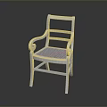 Elegant White Single Chair With Curved Armrests Rattan Woven Seat And Classic Style
