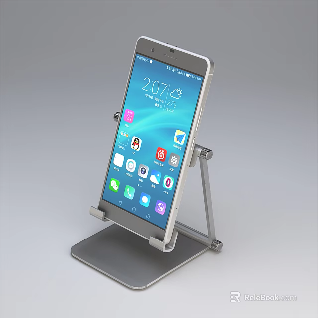 Modern Mobile Phone On Sturdy Metal Stand With App Icons Screen 3d model 