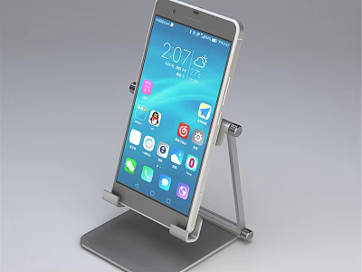 Modern Mobile Phone On Sturdy Metal Stand With App Icons Screen 3d model