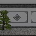 Building Exterior Wall With White Surface Gray Diamond Reliefs Black Tiled Roof And Pine Tree
