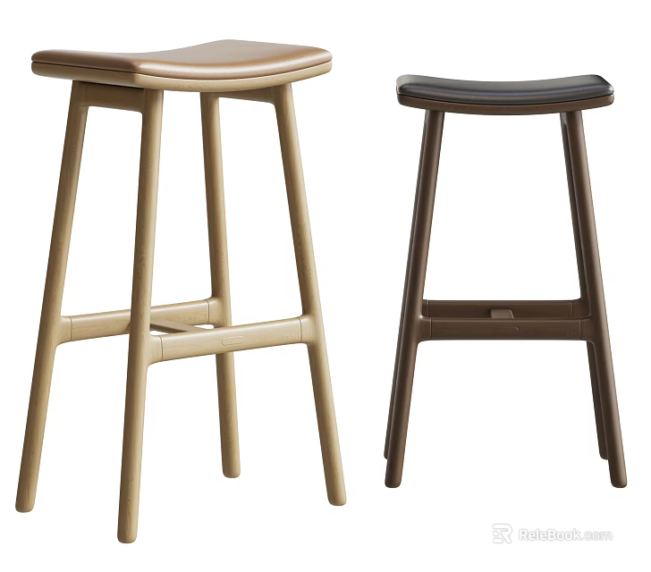 Modern Bar Stools With Wooden Frame And Different Colored Sleek Seats 3d model 