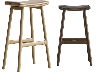 Modern Bar Stools With Wooden Frame And Different Colored Sleek Seats 3d model