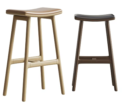 Modern Bar Stools With Wooden Frame And Different Colored Sleek Seats 3d model