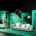 Modern Welcome Scene With Green Background Arch Designs Gray Sofa And Plants