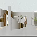 Stylish White Toned Clothing Store Interior With Mannequin Display Racks And Brown Curtains