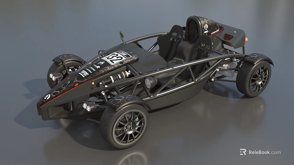 Open Frame Racing Car With Number 123 Single Seat And Black Sport Wheels 3d model 