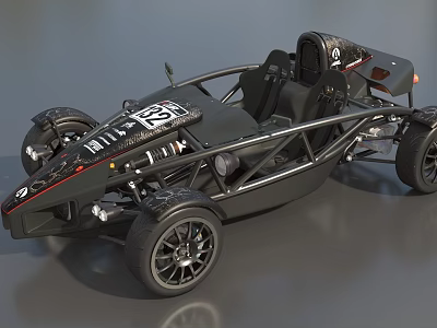 Open Frame Racing Car With Number 123 Single Seat And Black Sport Wheels 3d model