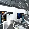 Futuristic Architecture Design With Illuminated Floating Platforms And Glass Railings