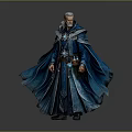 Man With White Hair And Long Beard In Blue Flowing Robe With Mystical Attire