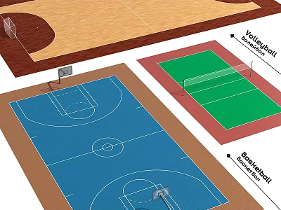 Essential Sports Equipment for Basketball Volleyball and Tennis Courts with Hoops Nets 3d model