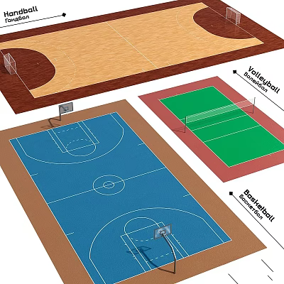 Essential Sports Equipment for Basketball Volleyball and Tennis Courts with Hoops Nets 3d model