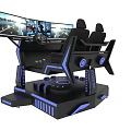 Modern Gaming Driving Simulator With Multiple Screens Steering Wheel Control Console And Blue Lighting Seats 3d model