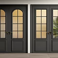 Black Double Doors With Arched And Rectangular Glass Panels And Golden Handles 3d model