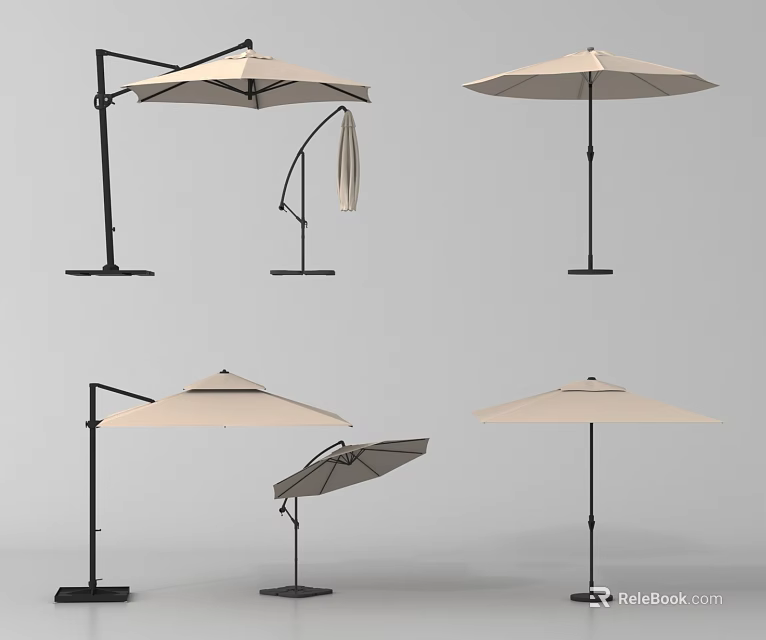 Various Styles of Outdoor Sunshade Umbrella with Adjustable Stand and Beige Design 3d model 