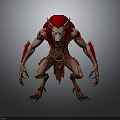 Red Haired Wolf Like Mythical Creature Character With Muscular Humanoid Body In Crouching Pose