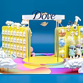 Dove Product Display Stand With Yellow Racks Cloud Decorations And Ice Cream Elements 3d model
