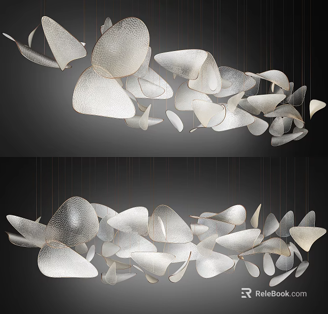 Modern Petal Shaped Pendant Light With Metal Frame And Hanging Design 3d model 