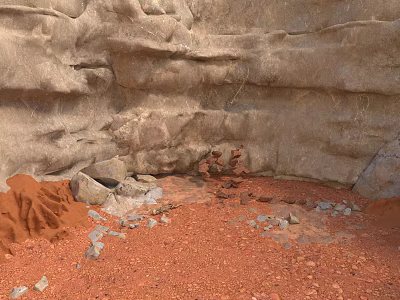 Natural Weathered Rocky Terrain With Red Sandy Ground And Scattered Small Stones 3d model