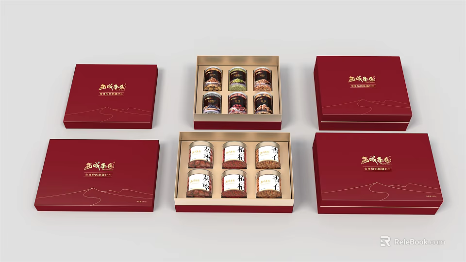 Ornament Decoration Set Featuring Red Gift Boxes Gold Accents And Multiple Elegant Packaging Design 3d model 