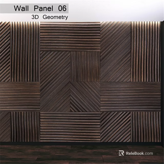 Modern Wooden Wall Design With Textured Striped Panels And Geometric Patterns 3d model 