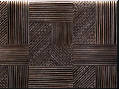Modern Wooden Wall Design With Textured Striped Panels And Geometric Patterns 3d model