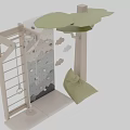 Wooden Play Equipment with Climbing Wall Swing and Tree Structure Cloud Decorations and Green Cushion