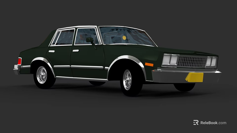 Dark Green Classic Sedan With Silver Trim And Yellow License Plate 3d model 