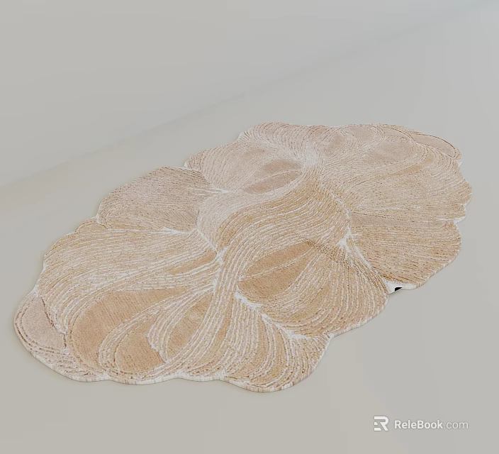Beige Shaped Rug With Petal Design And Textured Surface For Home Decor 3d model 