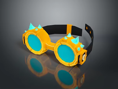 Fashionable Yellow Goggles with Blue Lenses Spiked Decorations and Black Strap 3d model