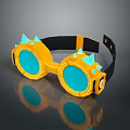 Fashionable Yellow Goggles with Blue Lenses Spiked Decorations and Black Strap