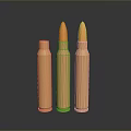 Three Orange Military Weapon Bullets Standing On Black Background With Reflections