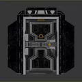 Futuristic Metal Gate With Illuminated Panels Warning Sign And Sturdy Sci Fi Structure