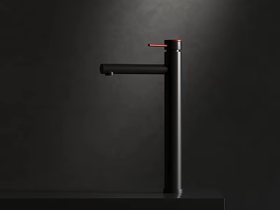 Sleek Black Modern Faucet With Red Accent On Minimalist Countertop Design 3d model