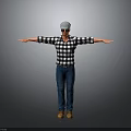 Man In Plaid Shirt Jeans And Cap With Sunglasses Arms Outstretched Standing