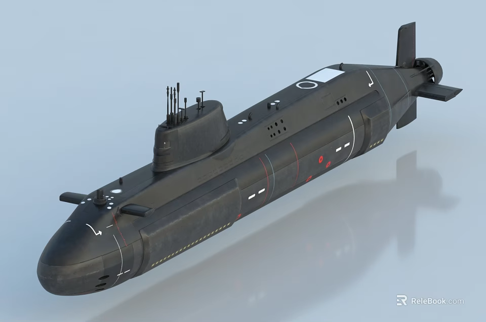 Modern Black Military Submarine Weapon Design With Hull Structure And Tower Details 3d model 