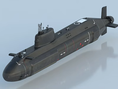 Modern Black Military Submarine Weapon Design With Hull Structure And Tower Details 3d model