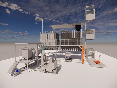 Modern Industrial Equipment Setup Featuring Metal Frames Conveyor Systems And Control Panels 3d model