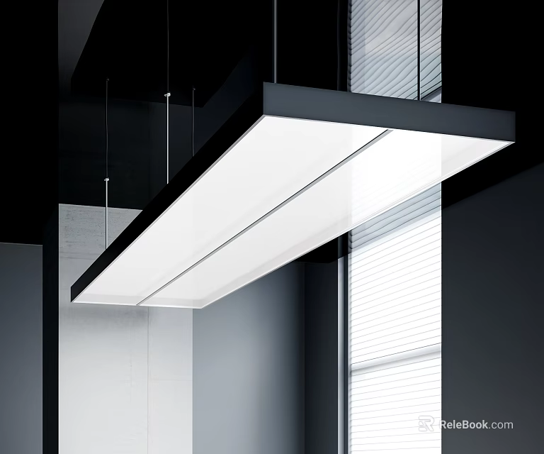 Modern Long Pendant Light With White Panel And Black Frame For Interior Ceiling 3d model 